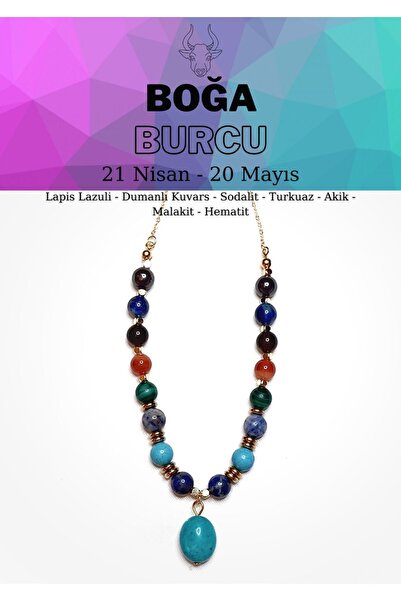 LEMURYANSTONE Boğa Burcu Kolye Turkuaz-lapis-sodalit-hematit-malakit-akik-dum...
