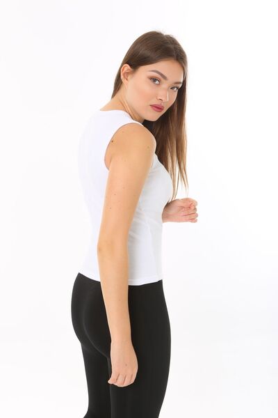 CHEISU Λευκό μπλουζάκι με λαιμόκοψη - Γυναικείο κορμάκι με μηδενικό μανίκι με ριμπ καμιζόλα