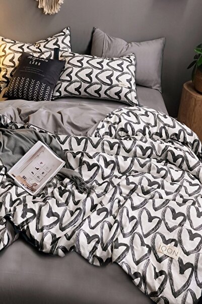 İQON Sada elastických prostěradel na přikrývku Single Love Heart Gray