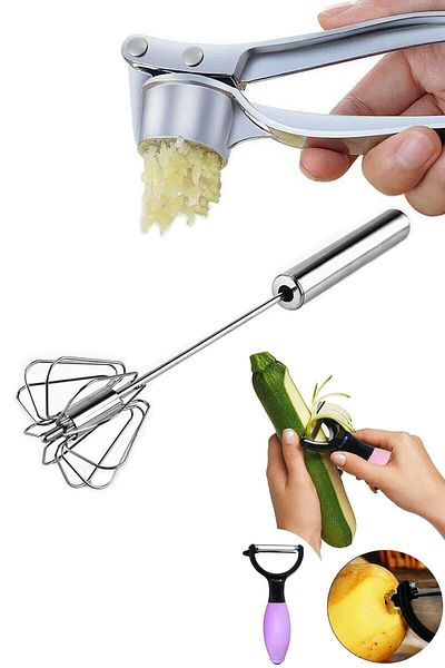 Ax Axentia Steel Garlic Crusher + Automatic Beater + Chubby Peeler
