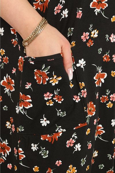 HÜLYA BUTİK Black Brown Floral Pattern Pocket Dress