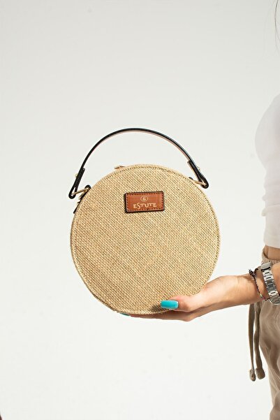 ESTUTE Στρογγυλή ψάθινη τσάντα τυμπάνου τσάντα χειρός και ώμου