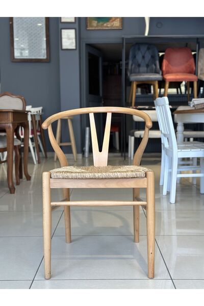 BÜROSAN Wishbone Doğal Bambu Hasırlı Ahşap Sandalye