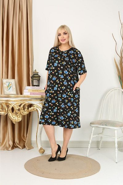 HÜLYA BUTİK Black Blue Floral Pattern Pocket Dress