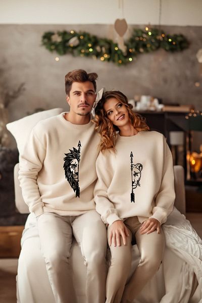 EVIus Άνδρας Λιοντάρι και Θηλυκό Lover Couple Combination Sweat - Σχέδιο