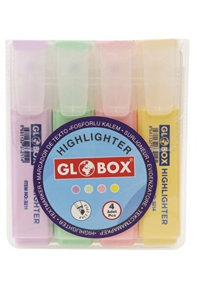 Globox Fosforlu Kalem Işaretleme Kalemi Kesik Uç Pastel Renk Karışık Renk (4 Lü Paket) 3230