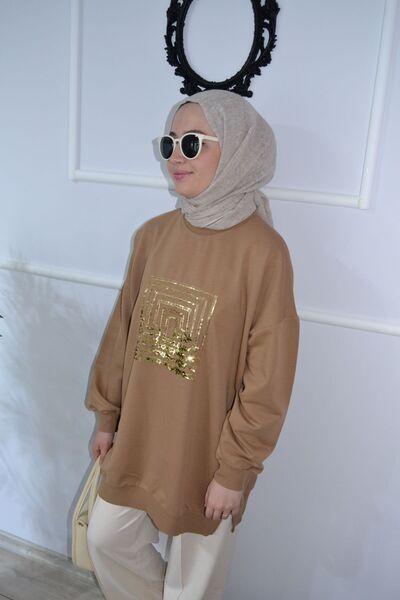 ASELA. PAMUKLU ÖNÜ PULLU SPOR TESETTÜR SWEAT TUNİK