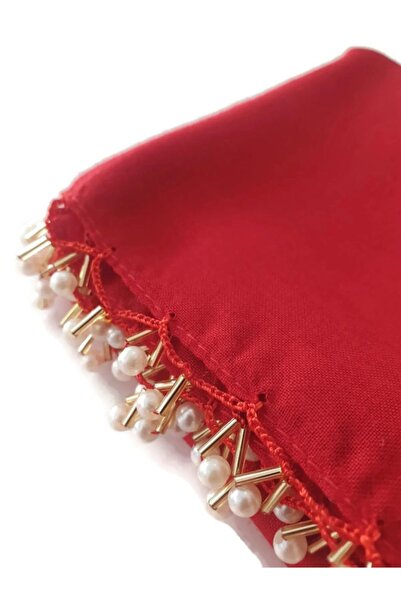 ALLURİNG Pearl Beaded Gold Hand Embroidered Scarf Writing 100x100cm