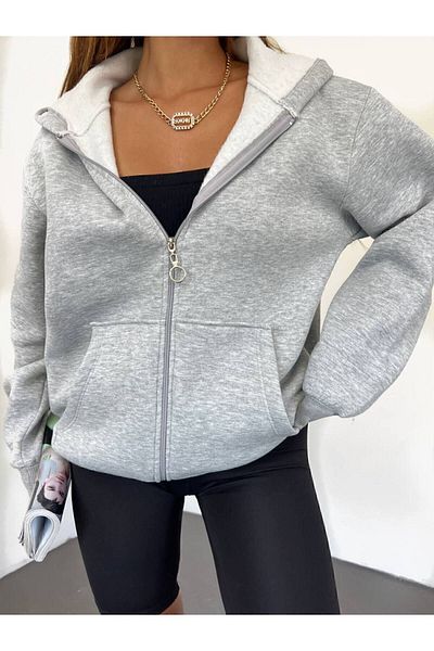 Klein-OFF Hooded and Zippered Kangaroo Sweat - Pocketed