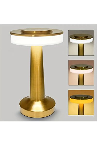 VoltLight Dekoratif Metal Gold Kablosuz Masa Gece Lambası Dekoratif Led 3 Renk
