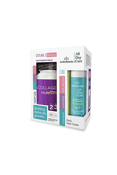 Suda Collagen كريم الوجه Double Beauty Multiform 90 Tablet Collagen Water Beauty-All Day Care 50 مل