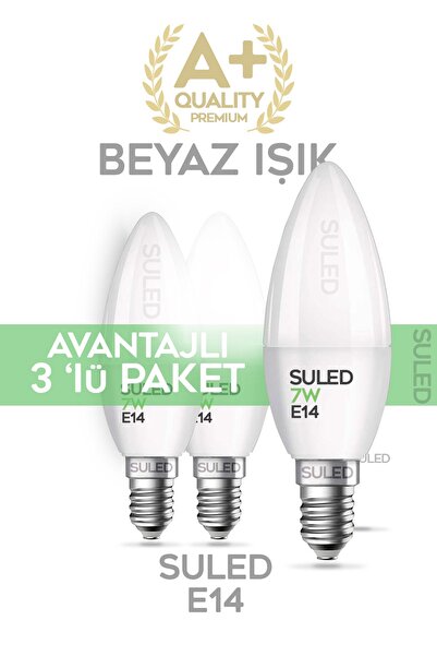 SULED Grafen E14 Duy Beyaz Işık 3 Adet Mum Buji Ampul Avize Abajur Lambası Ince Duylu Lamba 5'li Set
