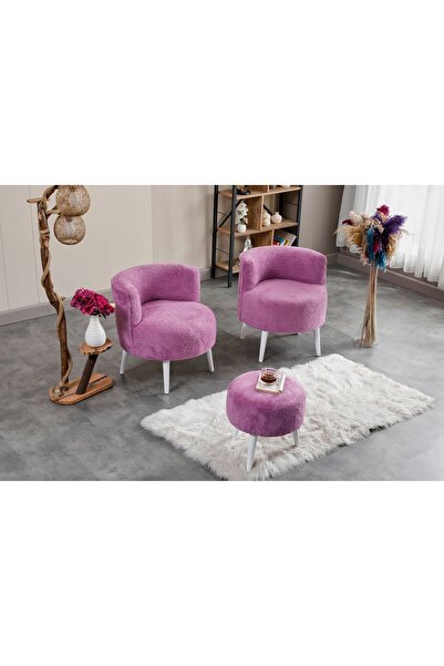 WATERYBROOK Sydney İkili Berjer Puf Set - Tekli Koltuk - Cafe, Ofis, Balkon, Kafe, Bahçe, Salon Mobilyası