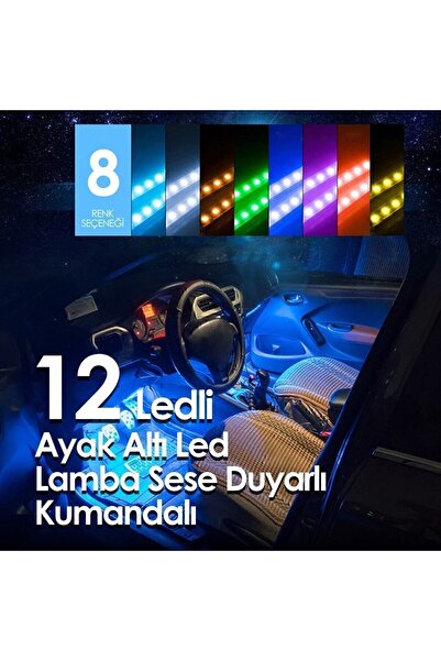 Otoaction Araç Içi Ayak Altı Müziğe Ve Sese Duyarlı Rgb Renkli Kumandalı Led 12 Led