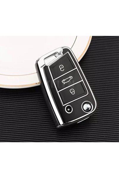 AYZ GARAGE Volkswagen-seat-skoda Sustalı (yeni Kasa) Tpu Malzeme Siyah Anahtar Kılıfı