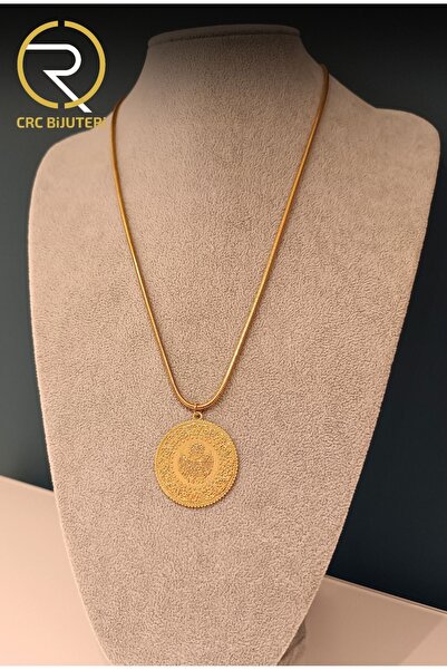 Crc Bijuteri Gold Kaplamalı Yarım Uçlu Çelik Kolye