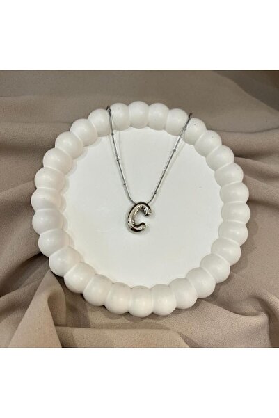 Mistik Aksesuar Çelik İri Balon Harf Kolye