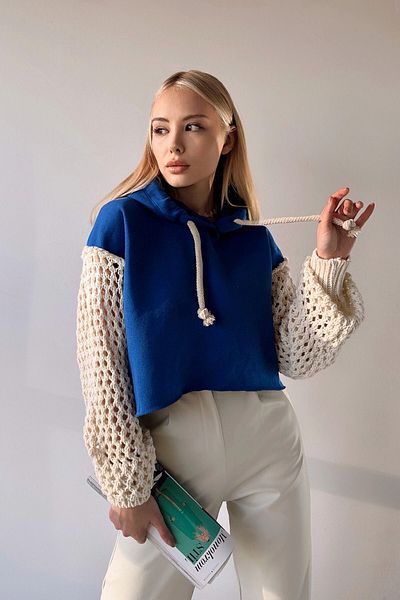 bacc Women's Saks Hooded Sleeves Knitwear Knitted Crop Sweatshirt Bc 231021