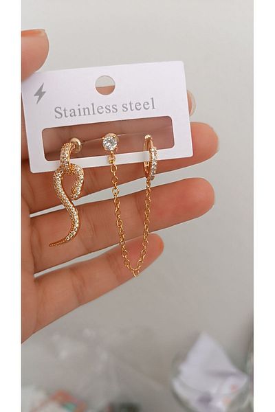 GÜRLER Steel Gold Earrings Set of 3
