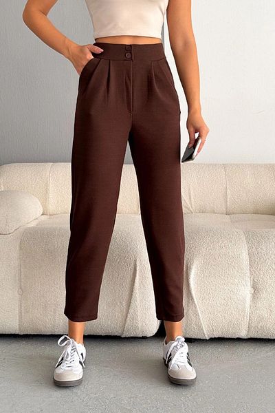 bacc Women's Brown Double Pocket Lycra Crepe Carrot Trousers Bc 241069