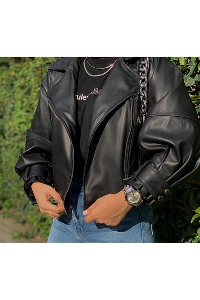 MAGZA Schwarze Lederjacke mit Ballonärmeln