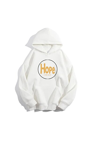FECCY Λευκό Βαμβακερό φούτερ Unisex Oversize με στάμπα Digital Hope - Με κουκ...