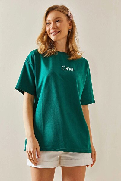 bacc Γυναικείο μπλουζάκι με σμαραγδί πράσινο λαιμόκοψη με στάμπα Oversize Bc ...