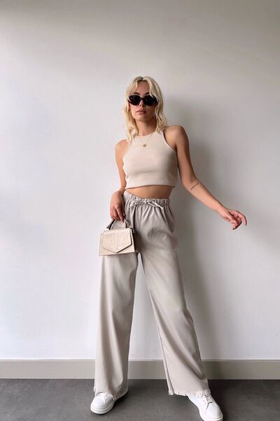 bacc Women's Stone Leg Tasseled Palazzo Trousers Bcdf- 231101