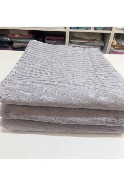 ceyizimdekor 3 Adet Bambu Açık Gri  Çizgili Süngerli Kadife Kaymaz Üst Sınıf Çekyat Koltuk Örtüsü