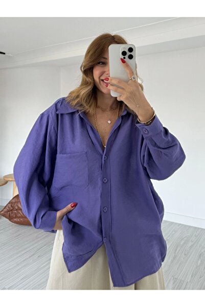 KÜBRA SÖYLEMEZ BOUTİQUE قميص كاجوال بنفسجي فيروال - قماش ناعم