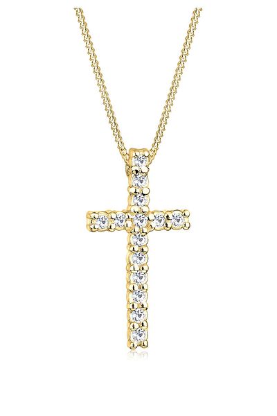 ELLI Halskette Damen Kreuz Anhänger Elegant mit Kristallen in 925 Sterling Silber vergoldet