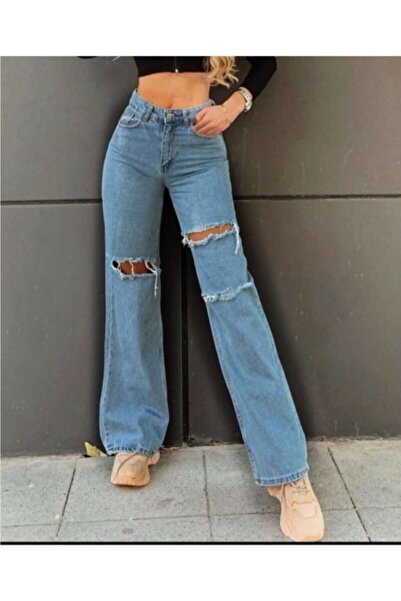 DRC trend Blugi Palazzo largi albastru închis cu talie înaltă - POWER LIKRAALI