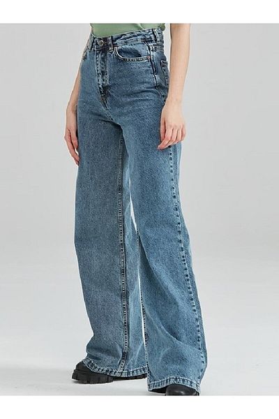 DRC trend Toate Blue Lycra pentru femei Medium Blue Snow cu talie super înaltă Blugi din denim cu picioare largi Pantaloni Palazzo