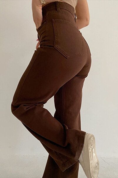 DRC trend Brown Lycra Super High Waist Loose Jeans Palazzo Trousers