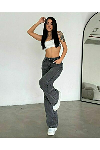 DRC trend Smoked Snow Wash Lycra Women's Super High Waist Loose Leg Denim Jeans Loose Jeans