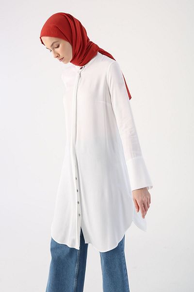 ALLDAY White Stylish Buttoned Wide Cuff Shirt Tunic