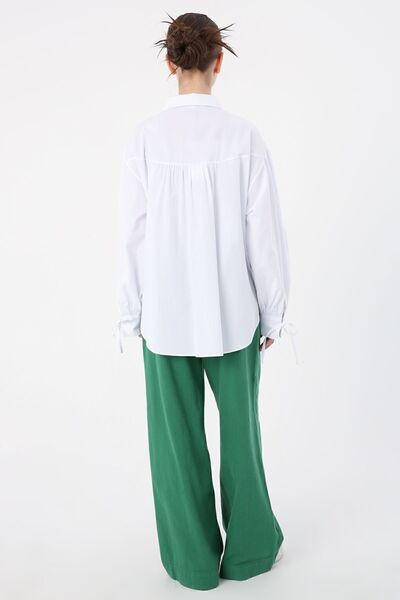 ALLDAY Λευκό πουκάμισο με μανίκια από 100% βαμβάκι με λεπτομέρεια δεσίματος