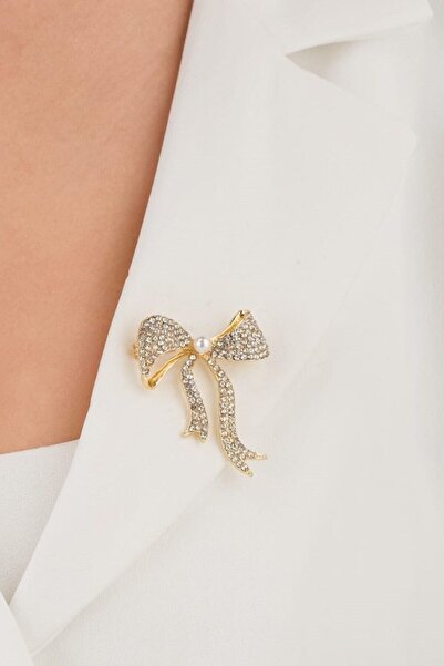 MRK Kadın Fiyonk Kurdele Taşlı Broş