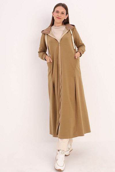 ALLDAY Μπεζ καστόρι με κουκούλα Abaya
