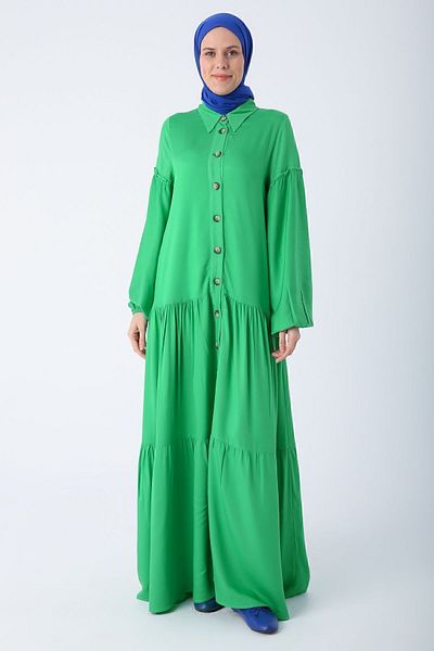 ALLDAY Fustă verde iarbă 100% viscoză și rochie cămașă cu mâneci volante