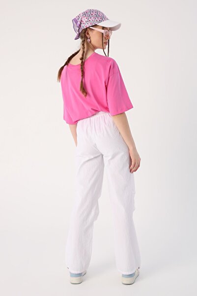 ALLDAY White Parachute Fabric Pleated Detailed Gathered Leg Trousers
