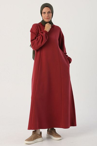ALLDAY Burgunderfarbenes, ausgestelltes Kleid mit Seitentaschen