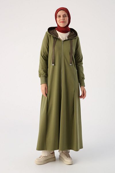ALLDAY Ελαφρύ Khaki Suede Garnished Hooded Abaya