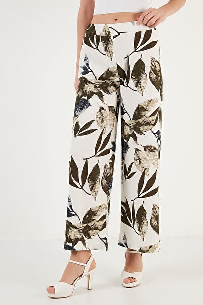 Lela Patterned Elastic Waist Wide Leg Trousers5865603