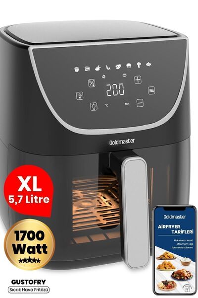 GOLDMASTER Gustofry 1700w Xl Dokunmatik 8 Ön Ayarlı Cam Kapaklı Hazne Aydınlatmalı Airfryer Sıcak Hava Fritözü