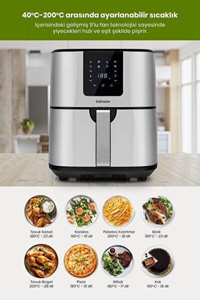 GOLDMASTER Brenda 7 Litre Inox Geniş Hazneli Xxl Dokunmatik 8 Ön Ayarlı Airfryer Sıcak Hava Fritözü