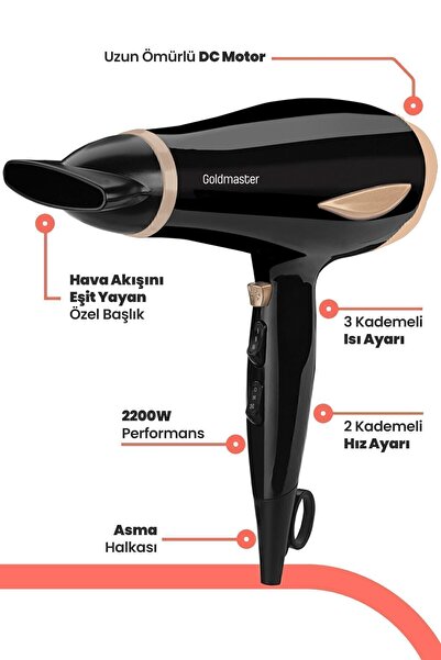 GOLDMASTER Derin 2400 Watt Dc Motor Isı Ve Hız Ayarlı Difüzör Saç Kurutma Makinesi