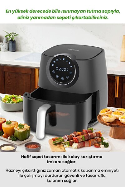 GOLDMASTER Freefry 1700w Xl Dokunmatik 8 Ön Ayarlı Cam Kapaklı Hazne Aydınlatmalı Airfryer Sıcak Hava Fritözü