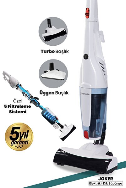 GOLDMASTER Joker Beyaz Turbo Başlıklı 5 Özel Filtreli Cyclone Dikey Ve Elde Elektrikli Süpürge 5 Yıl Garantili