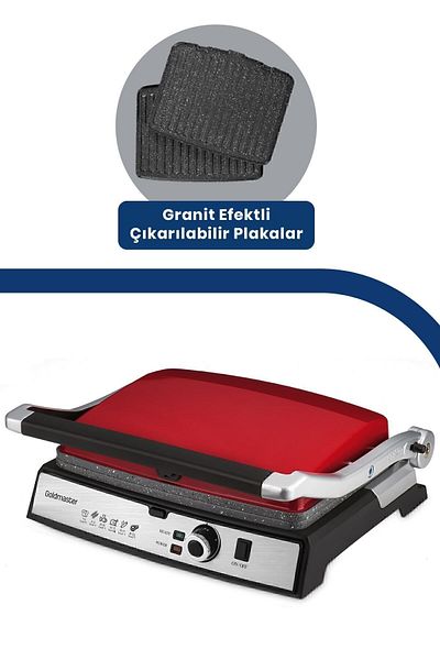 GOLDMASTER Tostmix Matte Red Stainless Steel 2000 Watt Granite Removable Plate Toaster and Grill Machine